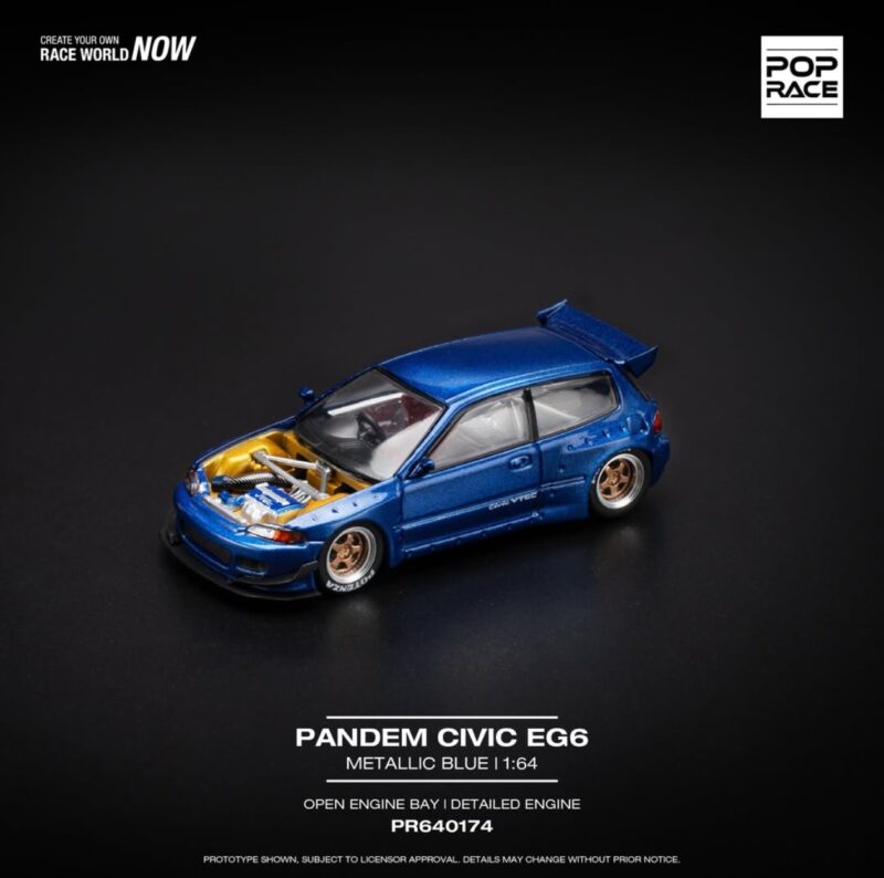 Pop Race Pandem Honda Civic EG6 Metallic Blue with Open Hood