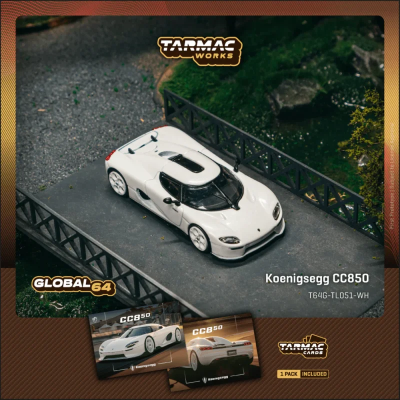 Tarmac Works Koenigsegg CC850 White with Tarmac Cards Combo Set