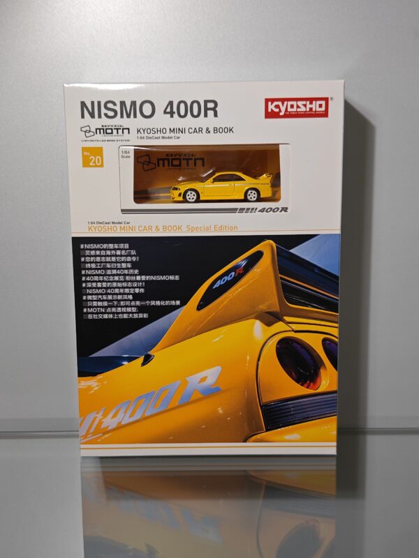 Kyosho Nissan Nismo 400R Yellow w/ MOTN LED BASE SYSTEM and Mini car book